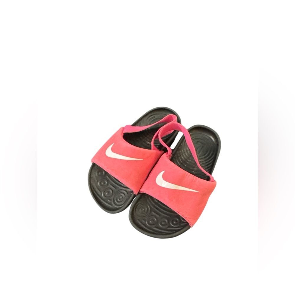 Nike Kids Pink Slide Sandals Black Footbed Swoosh Youth Slides Size 9